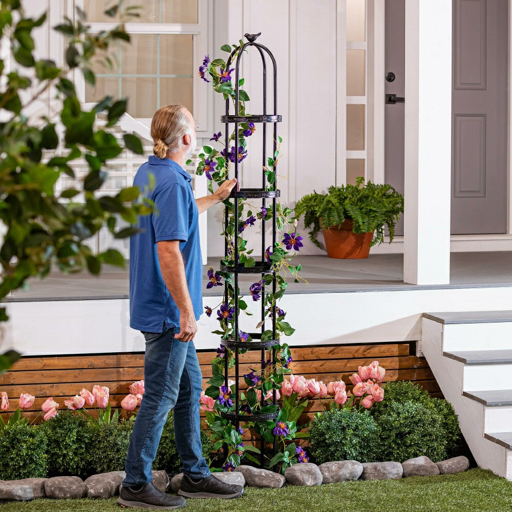 Plow & Hearth 7' Powder-Coated Steel Garden Obelisk, Black