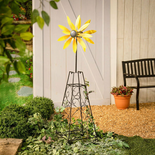 Plow & Hearth Wind Spinner Trellis: Yellow Flower