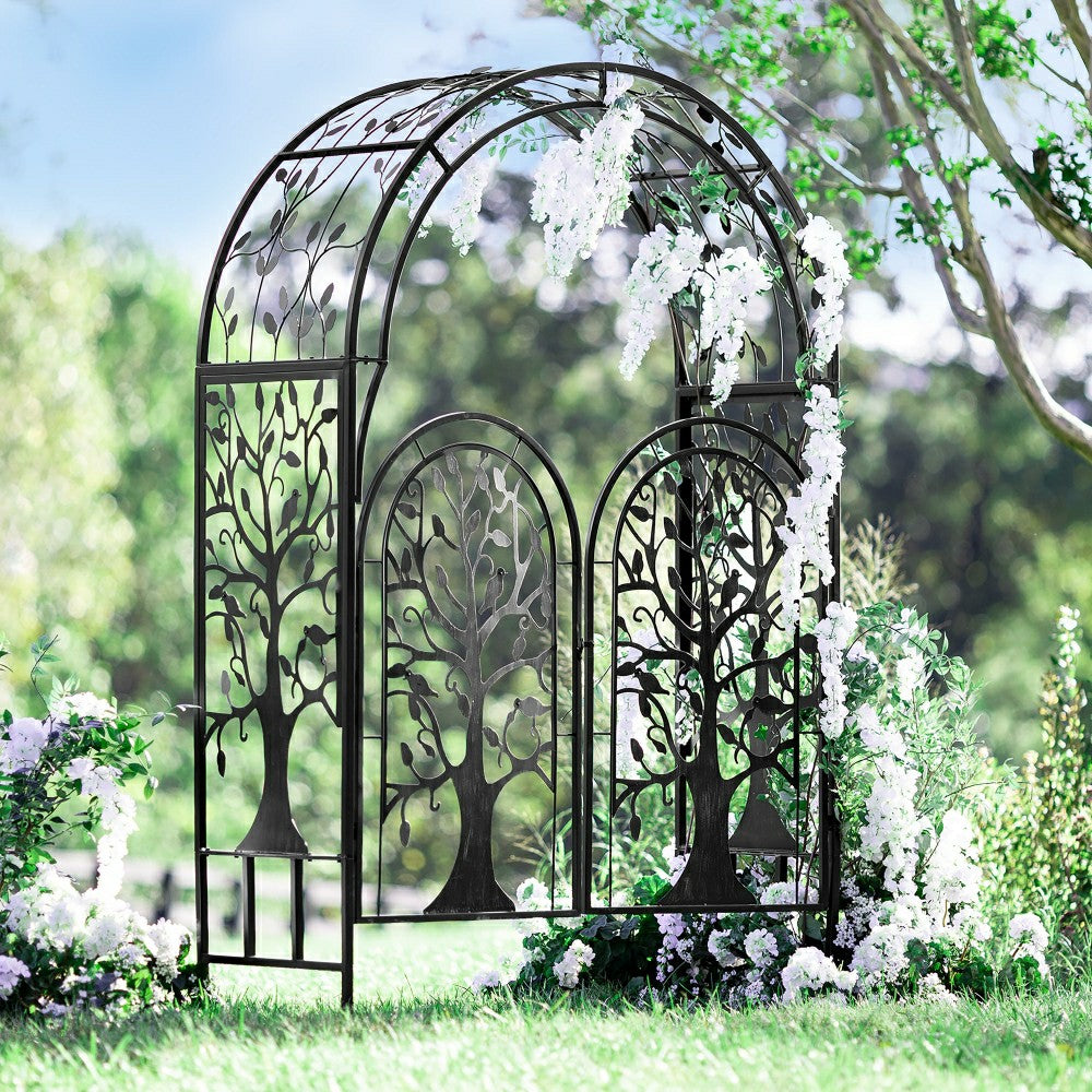 Plow & Hearth Metal Tree of Life Arched Garden Arbor with Gate
