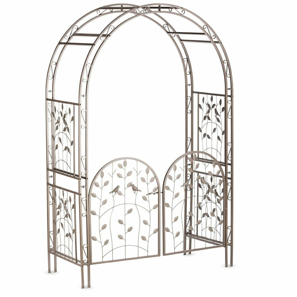 Plow & Hearth Metal Arched Birds and Leaves Garden Arbor with Gate