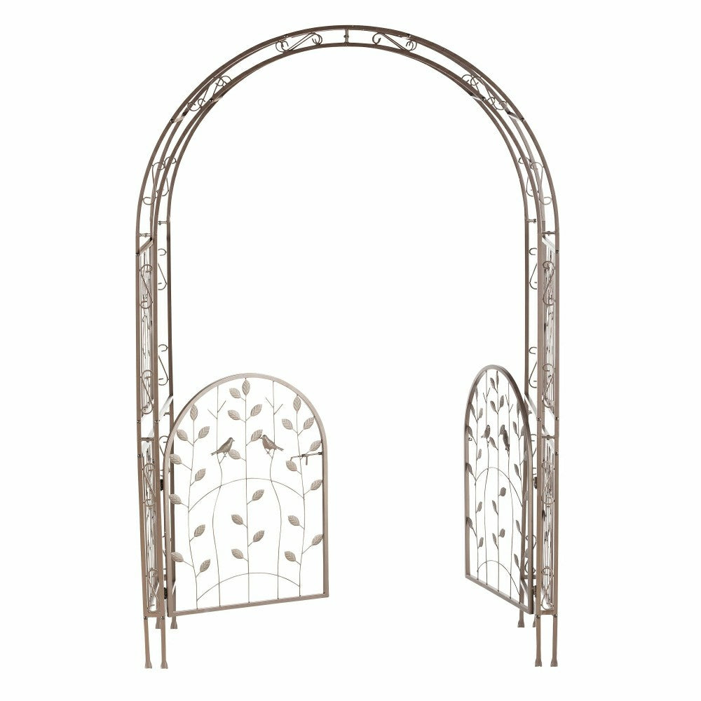 Plow & Hearth Metal Arched Birds and Leaves Garden Arbor with Gate