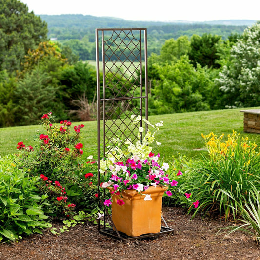 Plow & Hearth Metal Lattice Trellis with Planter Stand