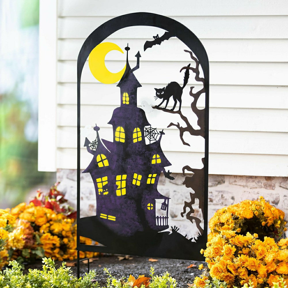 Plow & Hearth Metal Halloween Trellises In Witch And Haunted House Designs