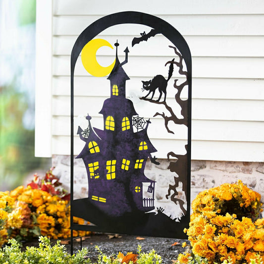 Plow & Hearth Metal Halloween Trellises In Witch And Haunted House Designs