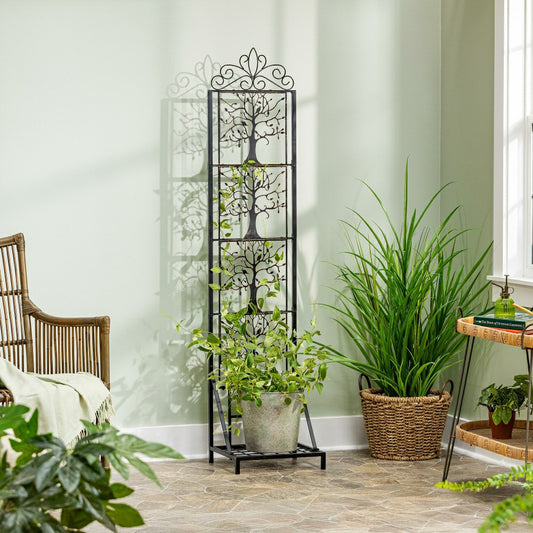 Plow & Hearth Tree of Life Metal Lattice Trellis with Planter Stand