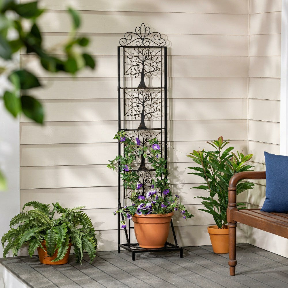 Plow & Hearth Tree of Life Metal Lattice Trellis with Planter Stand