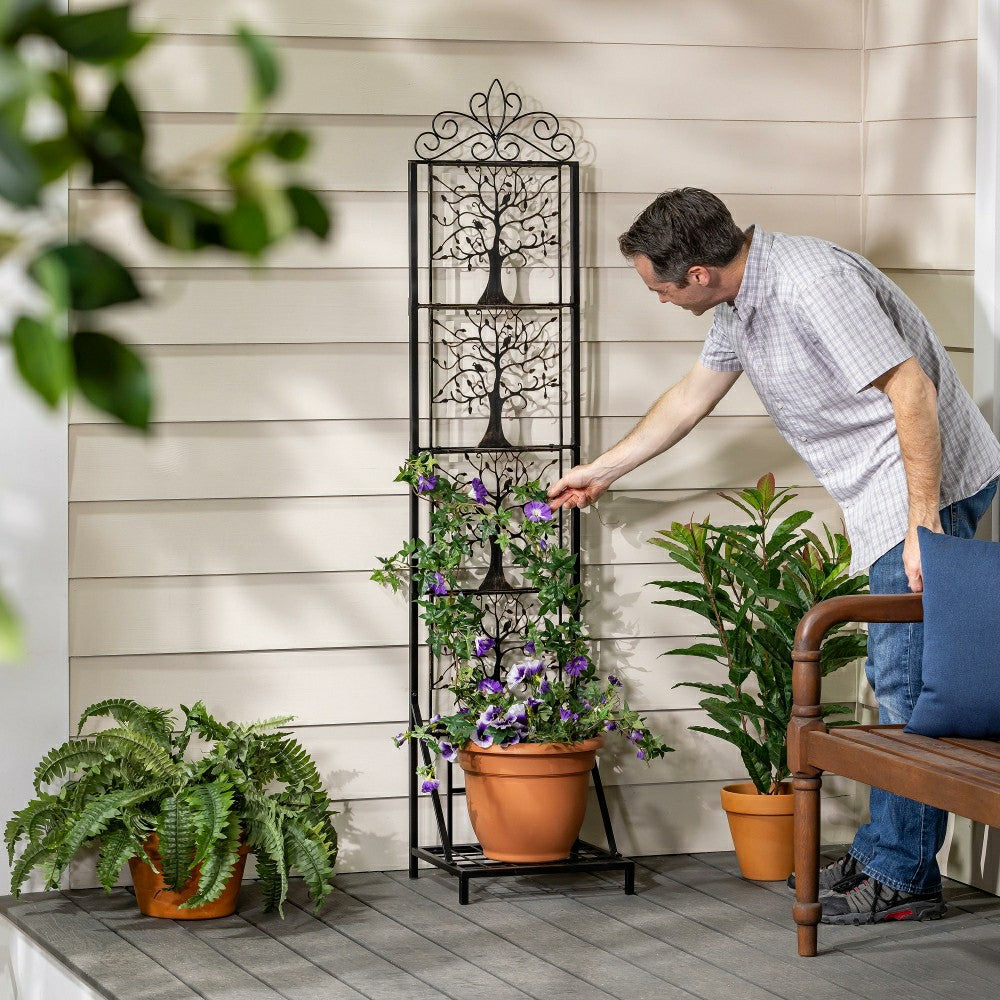 Plow & Hearth Tree of Life Metal Lattice Trellis with Planter Stand