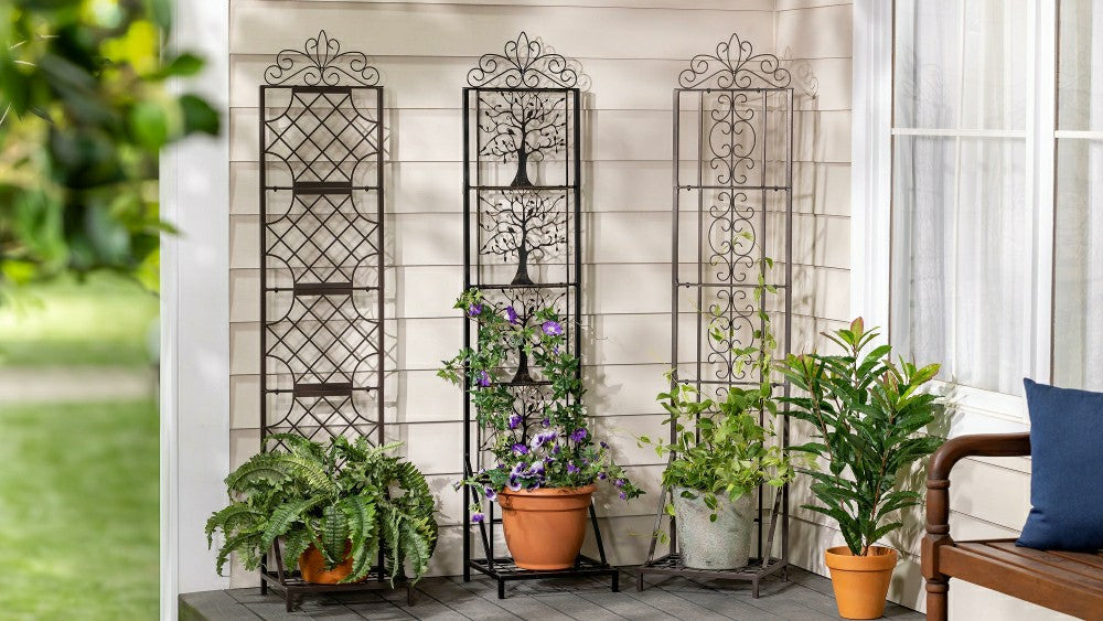 Plow & Hearth Tree of Life Metal Lattice Trellis with Planter Stand