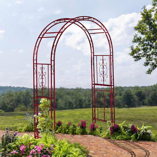 Plow & Hearth Colored Montebello Scrollwork Metal Garden Arbor, Americana Red