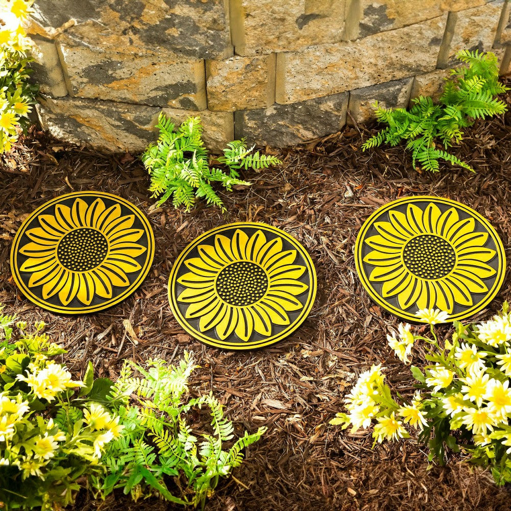 Plow & Hearth Recycled Rubber Sunflower Stepping Stones, Set of 3