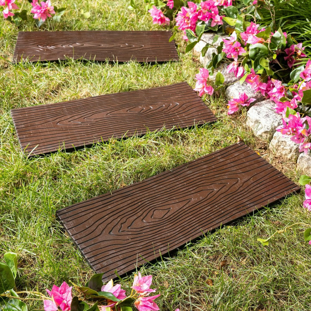 Plow & Hearth Wood-Grain Rubber Garden Pathway Planks, Set of 3