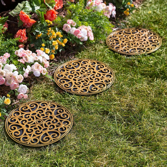 Plow & Hearth Recycled Rubber Stepping Stones, Set of 3 - Golden Medallion