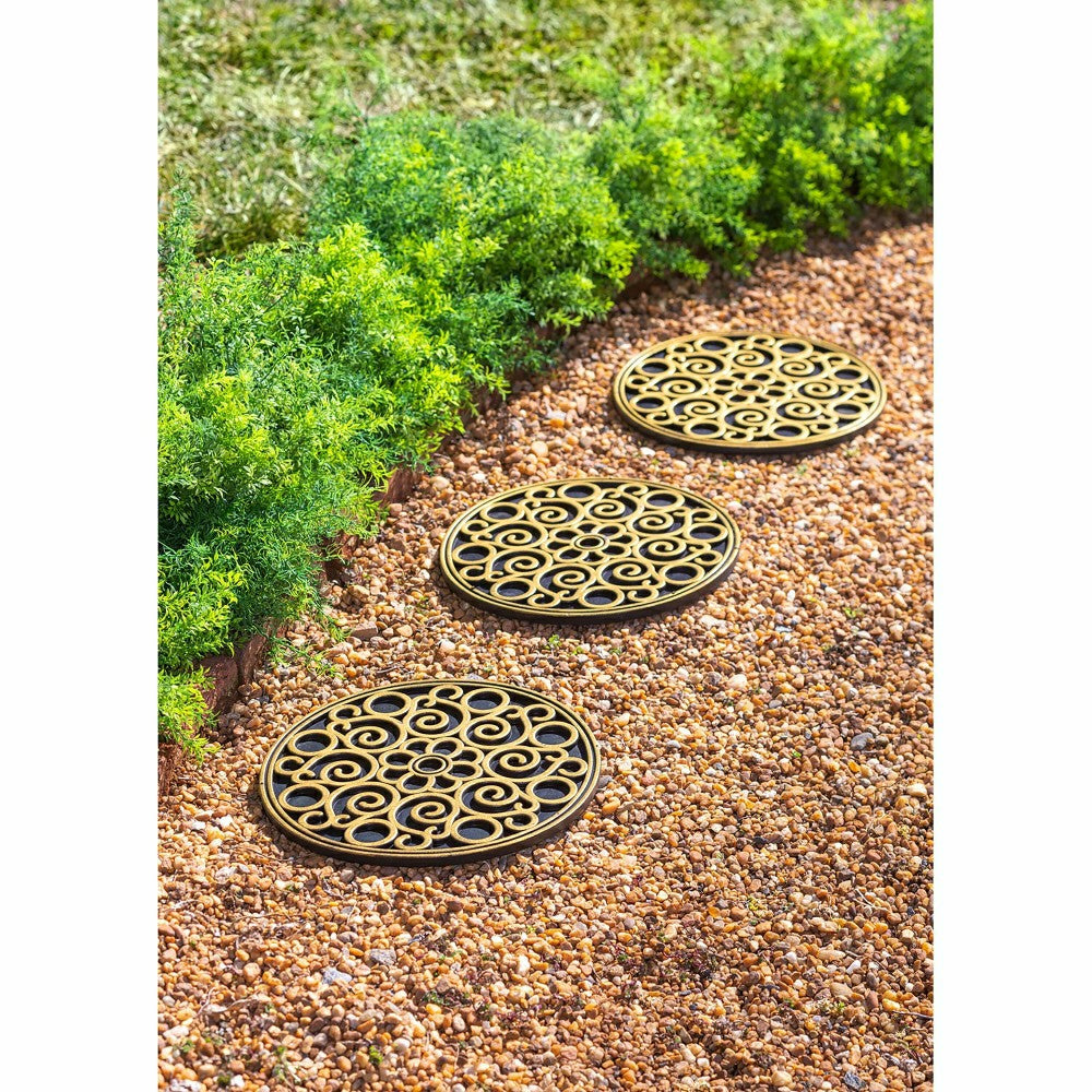 Plow & Hearth Recycled Rubber Stepping Stones, Set of 3 - Golden Medallion