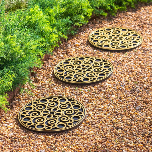 Plow & Hearth Recycled Rubber Stepping Stones, Set of 3 - Copper Flower Swirl