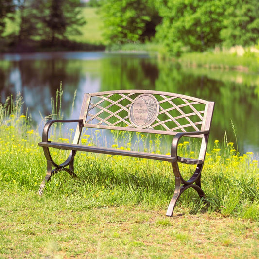 Plow & Hearth Thoughts & Hearts Memorial Metal Garden Bench