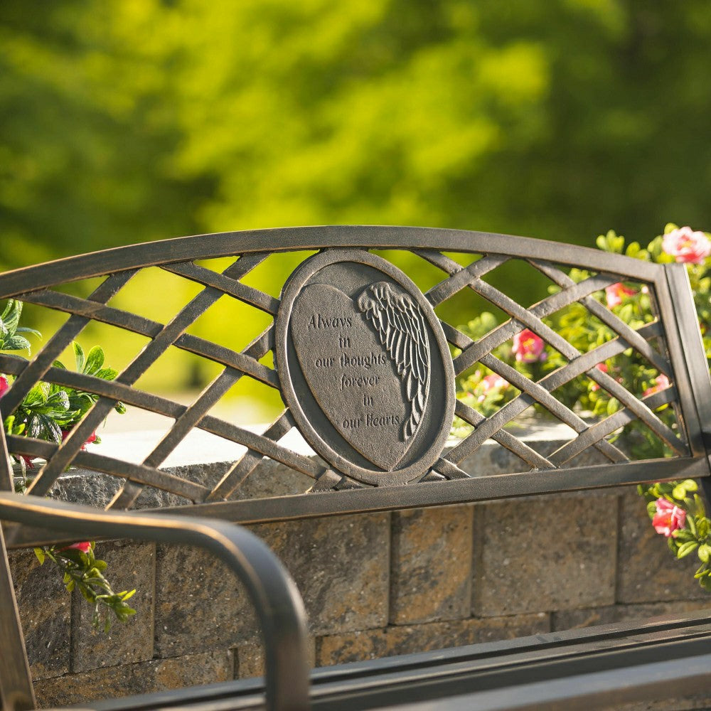 Plow & Hearth Thoughts & Hearts Memorial Metal Garden Bench