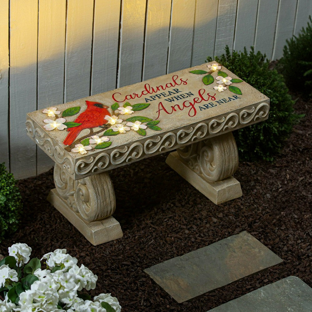 Plow & Hearth Cardinals Appear Memorial LED Resin Garden Bench