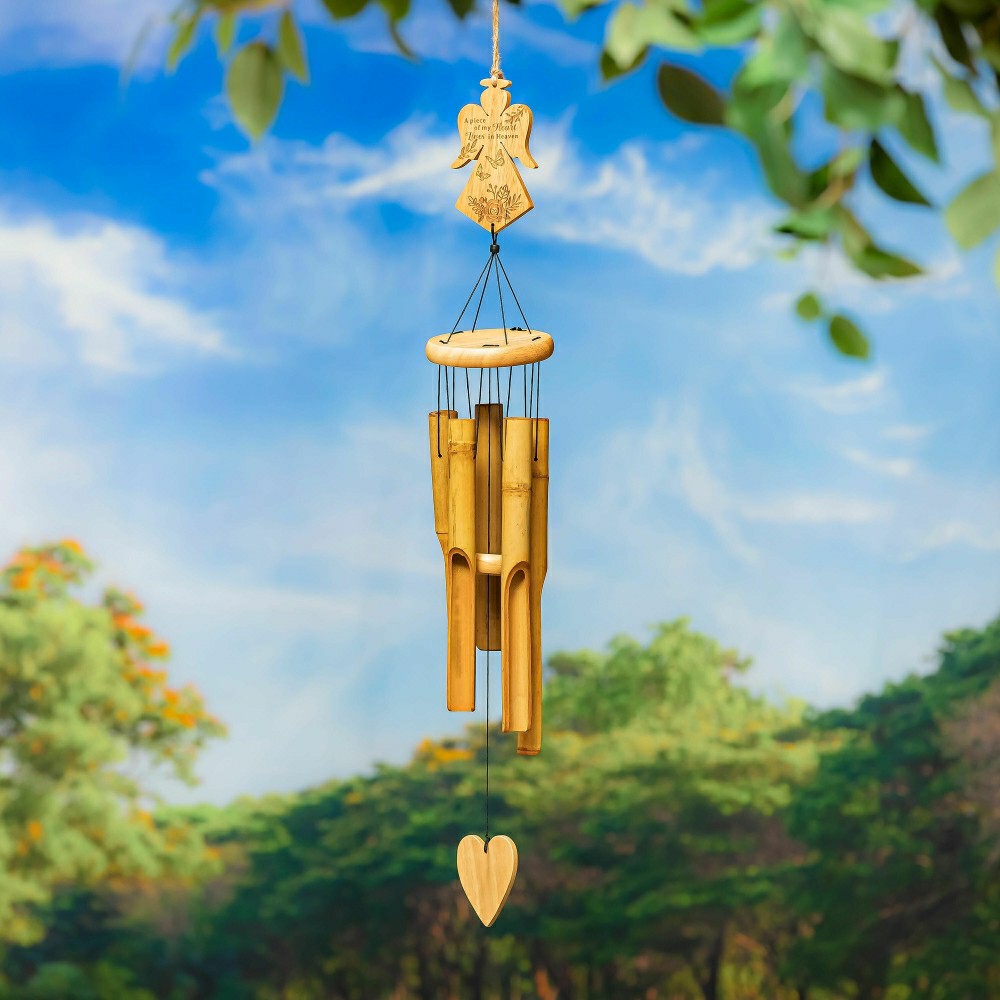Plow & Hearth Memorial Wind Chime, Bamboo, Angel, 37" H