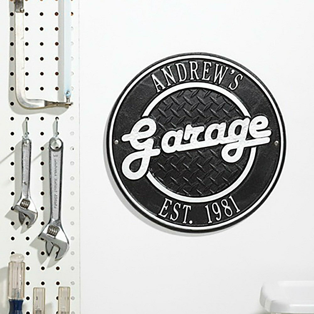 Plow & Hearth Personalized Round Retro Garage Sign