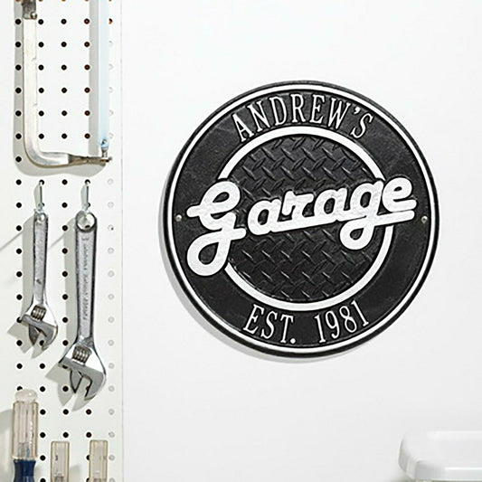 Plow & Hearth Personalized Round Retro Garage Sign
