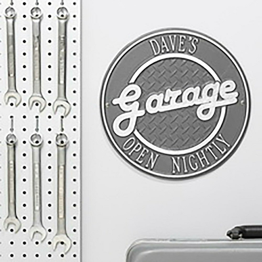 Plow & Hearth Personalized Round Retro Garage Sign