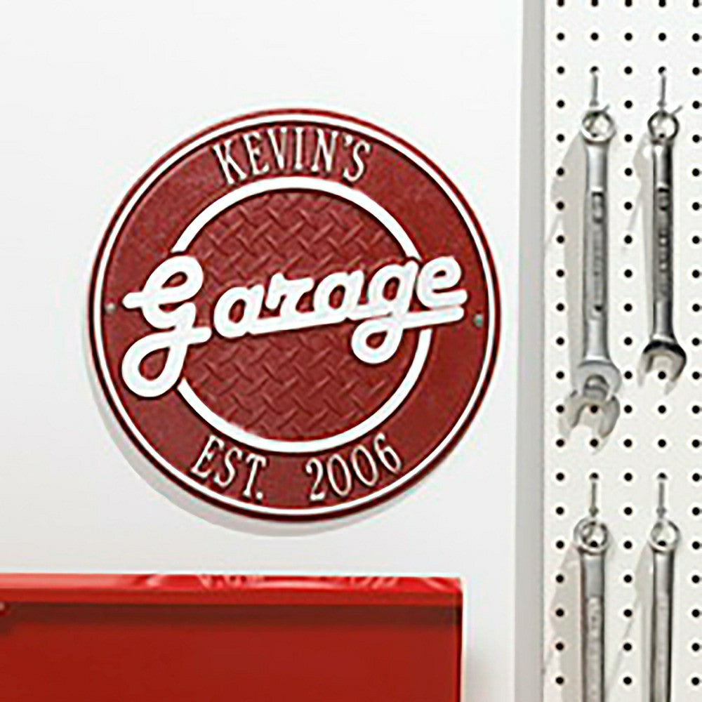 Plow & Hearth Personalized Round Retro Garage Sign