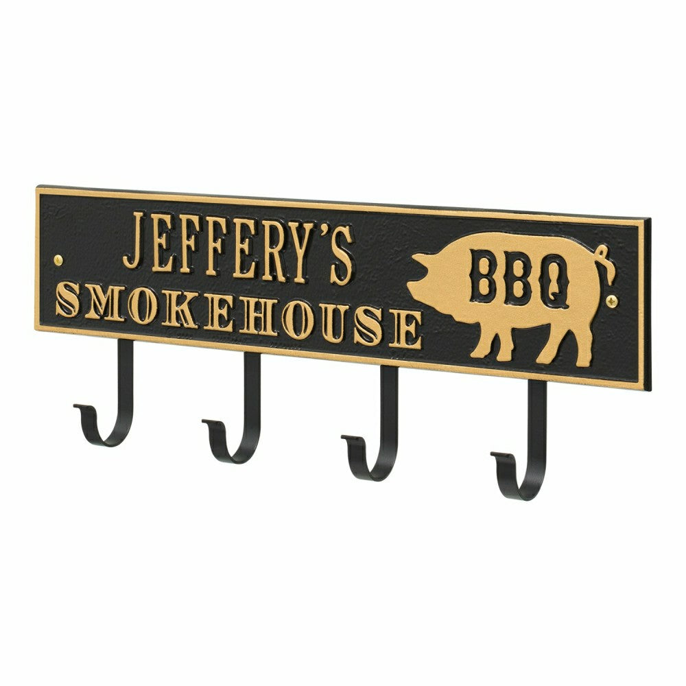Plow & Hearth Smokehouse BBQ Rectangle Hook Plaque, Antique Brass