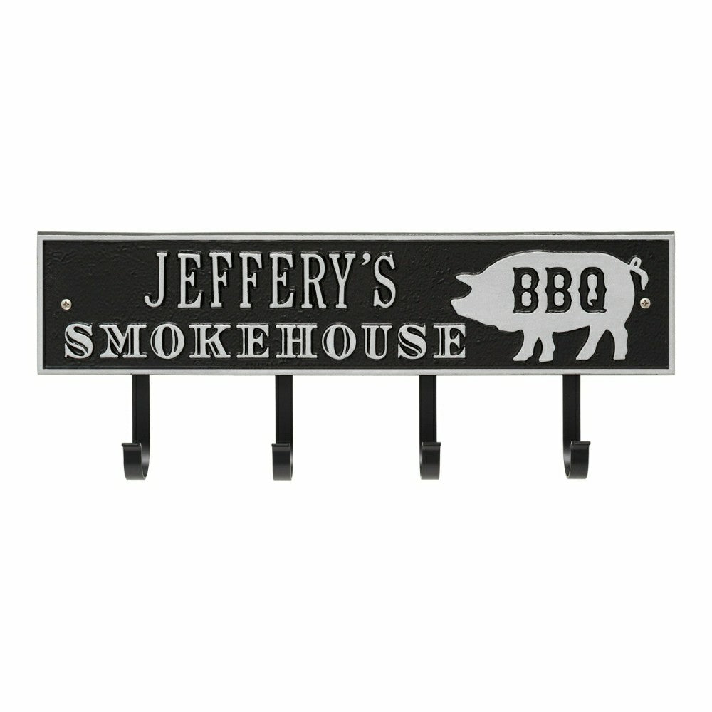 Plow & Hearth Smokehouse BBQ Rectangle Hook Plaque, Antique Brass