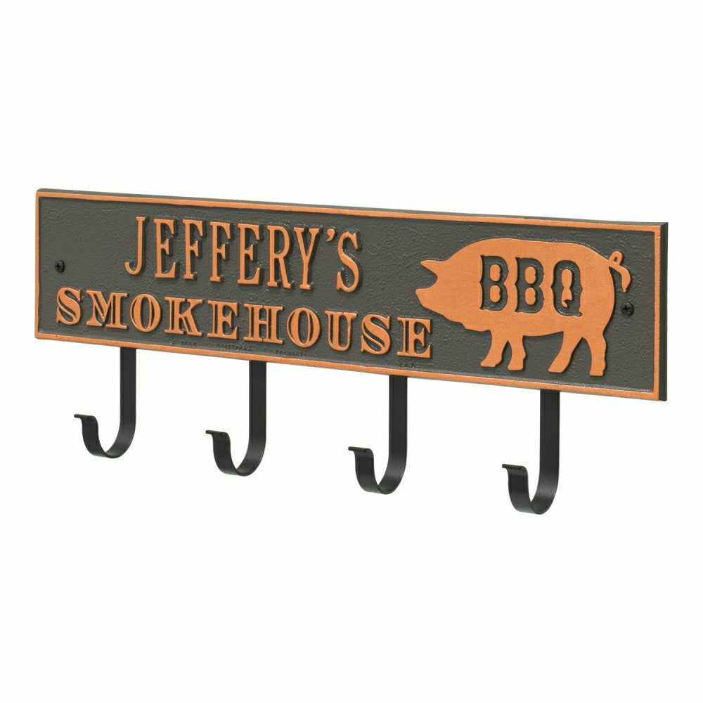 Plow & Hearth Smokehouse BBQ Rectangle Hook Plaque, Antique Brass