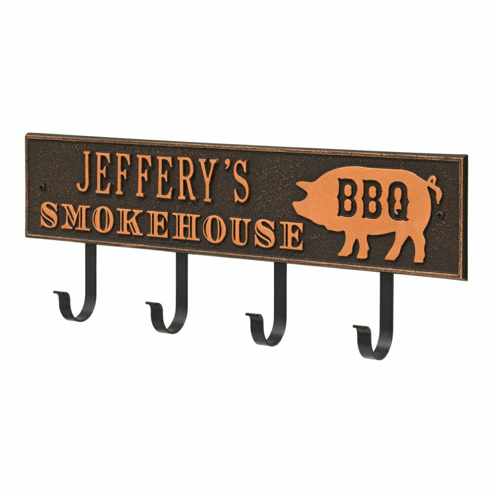 Plow & Hearth Smokehouse BBQ Rectangle Hook Plaque, Antique Brass
