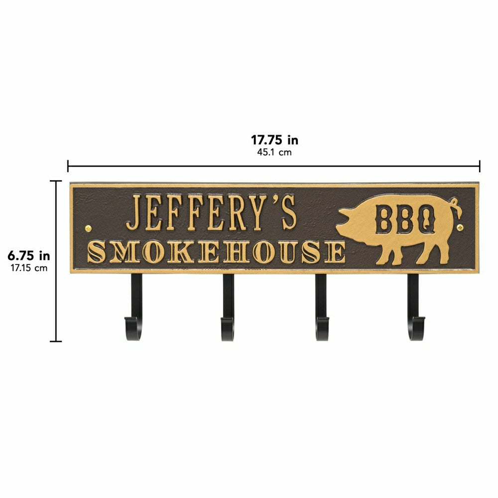 Plow & Hearth Smokehouse BBQ Rectangle Hook Plaque, Antique Brass