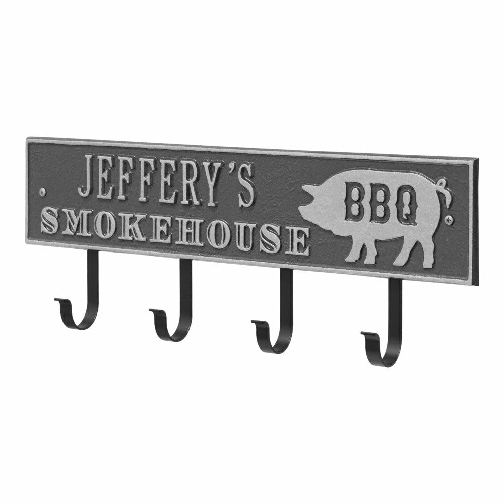 Plow & Hearth Smokehouse BBQ Rectangle Hook Plaque, Antique Brass
