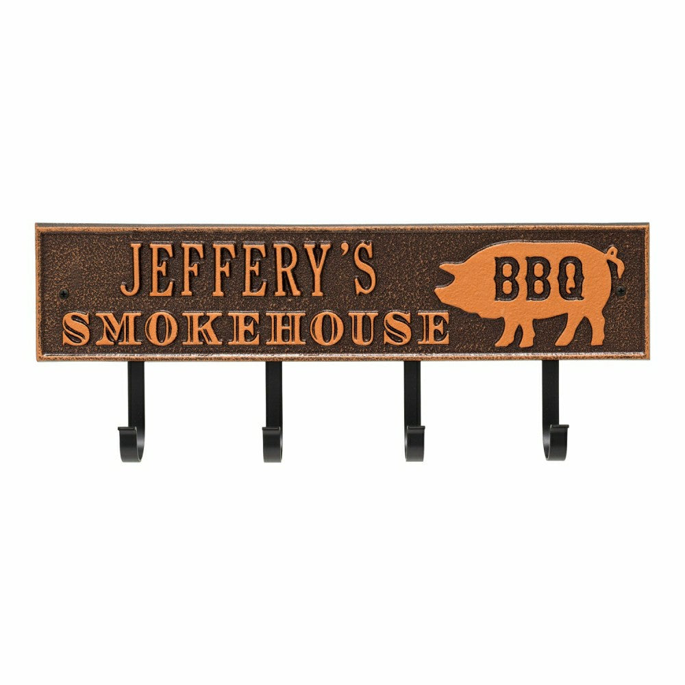 Plow & Hearth Smokehouse BBQ Rectangle Hook Plaque, Antique Brass