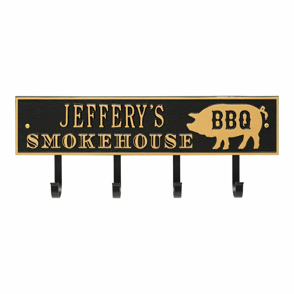 Plow & Hearth Smokehouse BBQ Rectangle Hook Plaque, Antique Brass