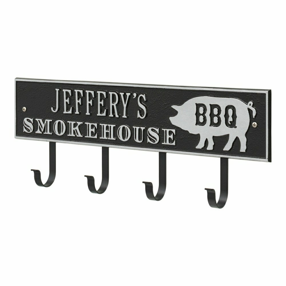 Plow & Hearth Smokehouse BBQ Rectangle Hook Plaque, Antique Brass