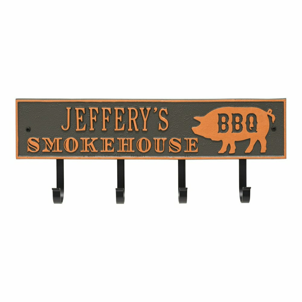 Plow & Hearth Smokehouse BBQ Rectangle Hook Plaque, Antique Brass