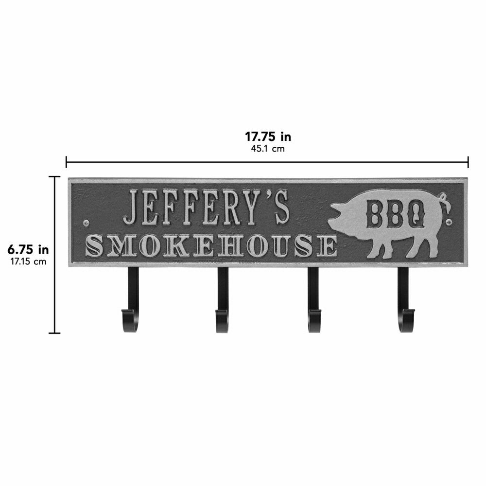 Plow & Hearth Smokehouse BBQ Rectangle Hook Plaque, Antique Brass