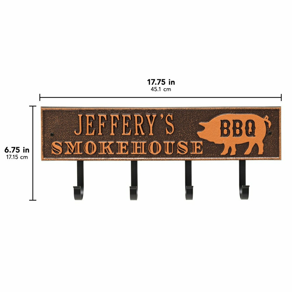 Plow & Hearth Smokehouse BBQ Rectangle Hook Plaque, Antique Brass
