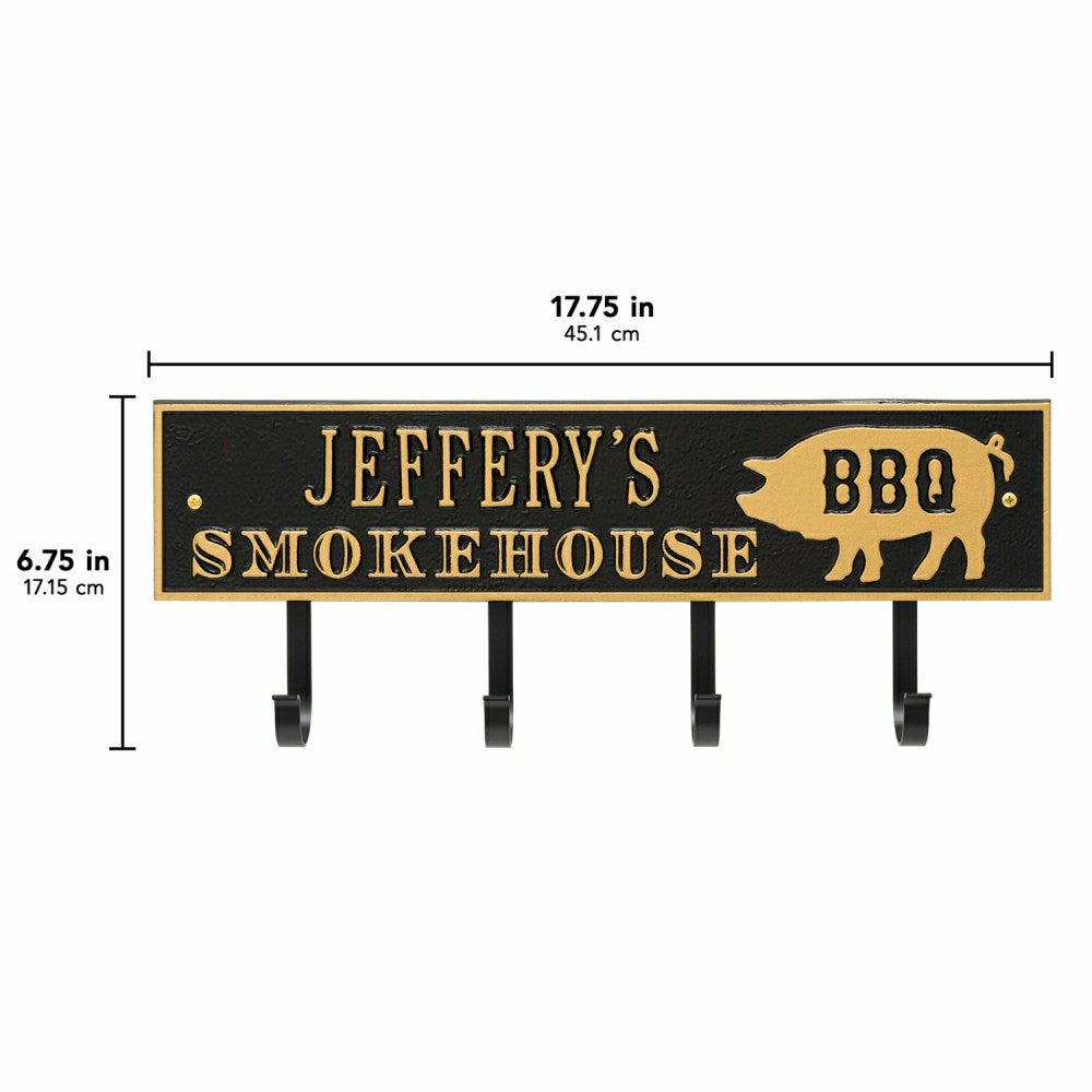 Plow & Hearth Smokehouse BBQ Rectangle Hook Plaque, Antique Brass