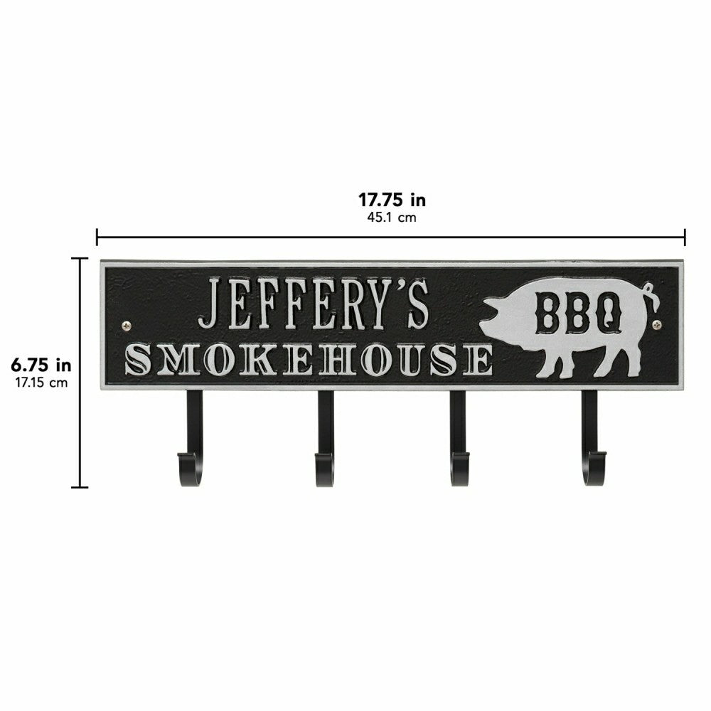 Plow & Hearth Smokehouse BBQ Rectangle Hook Plaque, Antique Brass
