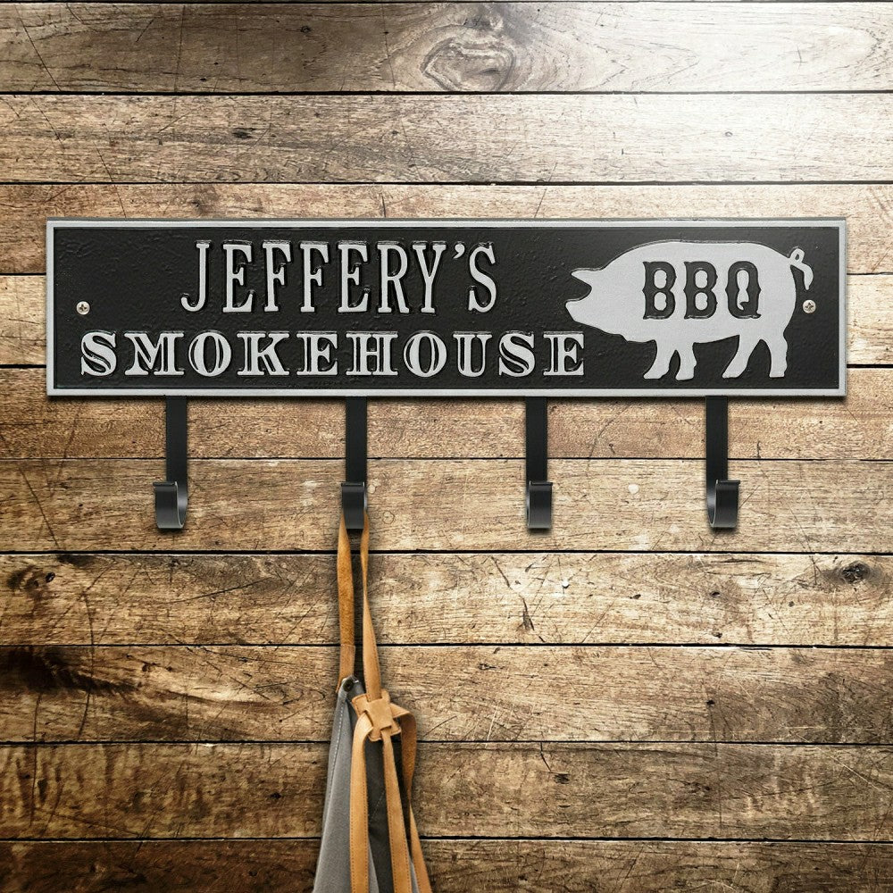 Plow & Hearth Smokehouse BBQ Rectangle Hook Plaque, Antique Brass