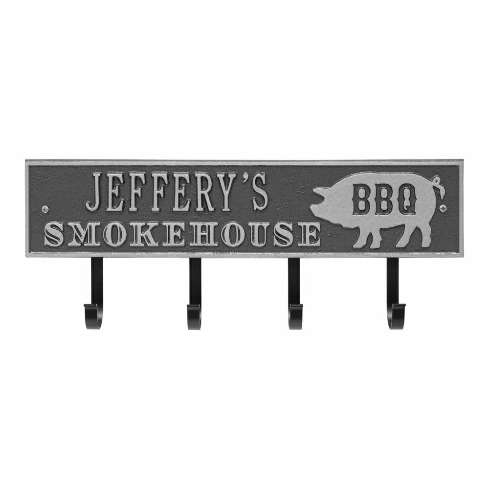 Plow & Hearth Smokehouse BBQ Rectangle Hook Plaque, Antique Brass