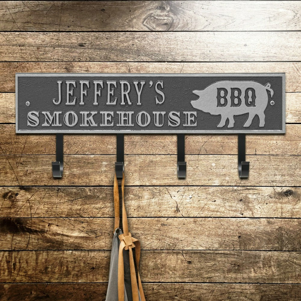 Plow & Hearth Smokehouse BBQ Rectangle Hook Plaque, Antique Brass