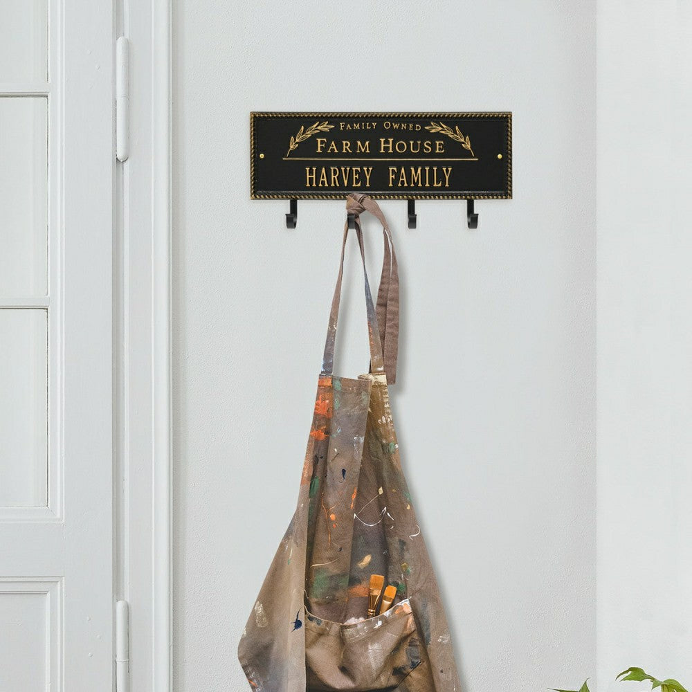 Plow & Hearth Farm House Beaded Rectangle Personalized Hook Plaque, Black/Gold