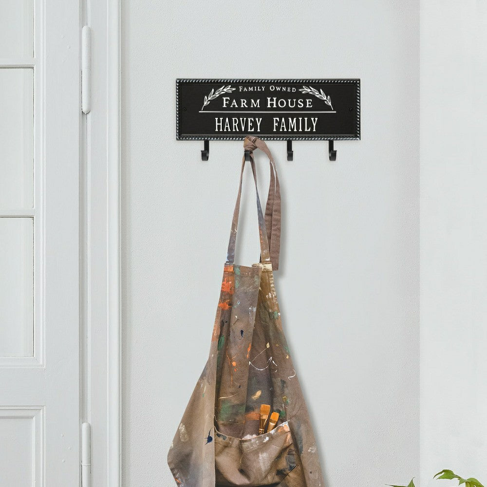 Plow & Hearth Farm House Beaded Rectangle Personalized Hook Plaque, Black/Gold