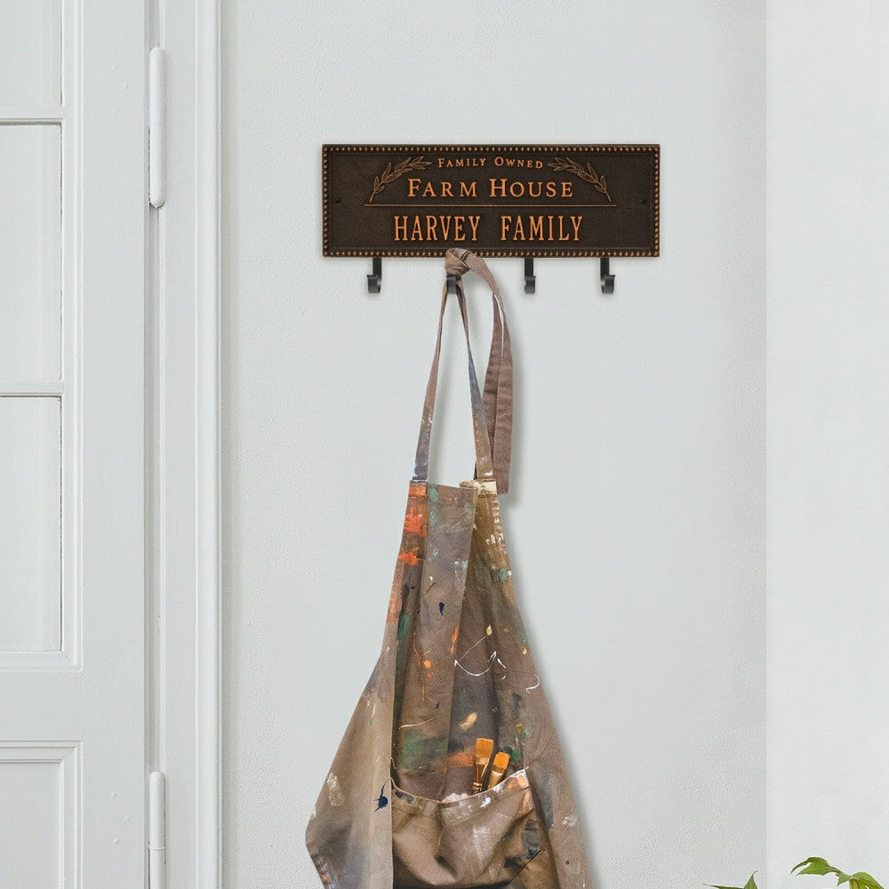 Plow & Hearth Farm House Beaded Rectangle Personalized Hook Plaque, Black/Gold