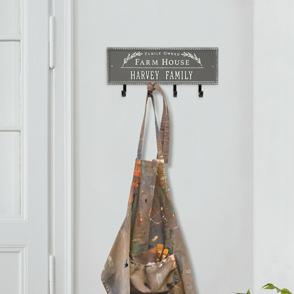 Plow & Hearth Farm House Beaded Rectangle Personalized Hook Plaque, Black/Gold