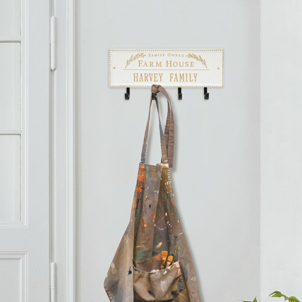 Plow & Hearth Farm House Beaded Rectangle Personalized Hook Plaque, Black/Gold