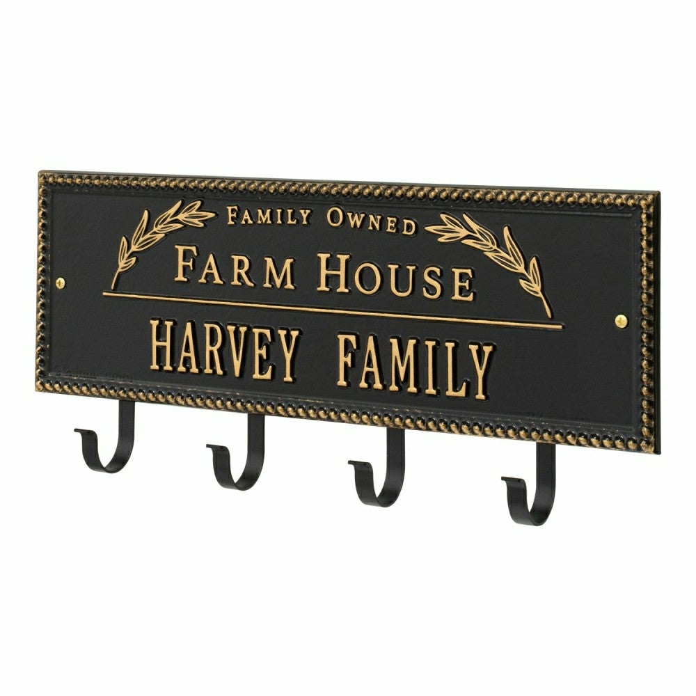 Plow & Hearth Farm House Beaded Rectangle Personalized Hook Plaque, Black/Gold