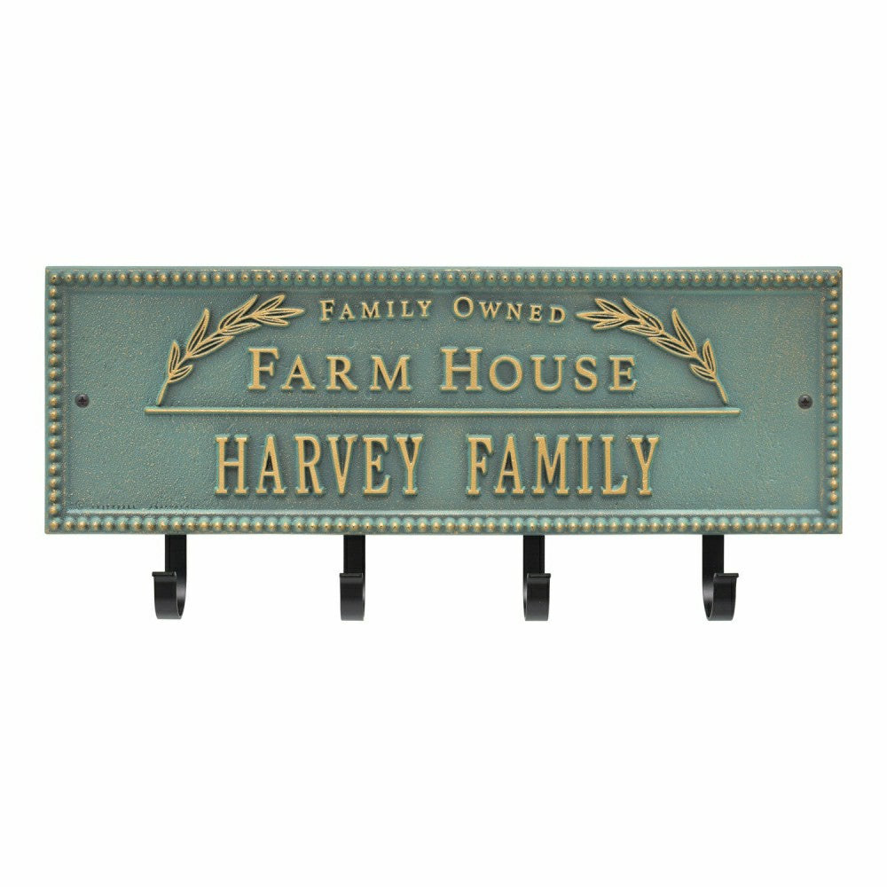Plow & Hearth Farm House Beaded Rectangle Personalized Hook Plaque, Black/Gold
